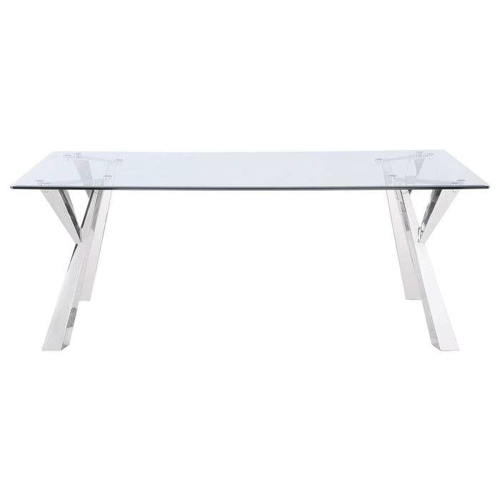 Alaia Rectangular 79 - inch Glass Top Dining Table Chrome - Walo Furniture