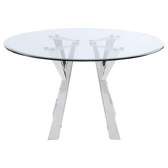 Alaia Round 51 - inch Clear Glass Top Dining Table Chrome - Walo Furniture