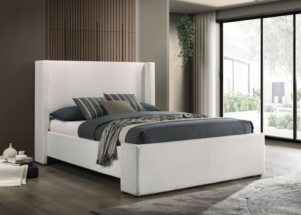 Alamosa Boucle Upholstered Eastern King Platform Bed White - Walo Furniture