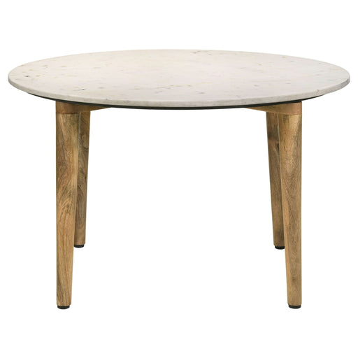 Aldis Round Marble Top Coffee Table White and Natural - Walo Furniture