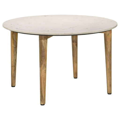 Aldis Round Marble Top Coffee Table White and Natural - Walo Furniture