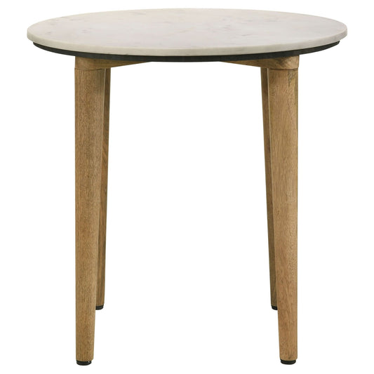 Aldis Round Marble Top Side End Table White and Natural - Walo Furniture