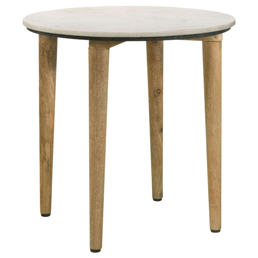 Aldis Round Marble Top Side End Table White and Natural - Walo Furniture