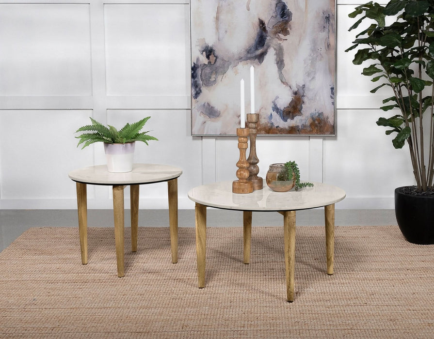 Aldis Round Marble Top Side End Table White and Natural - Walo Furniture