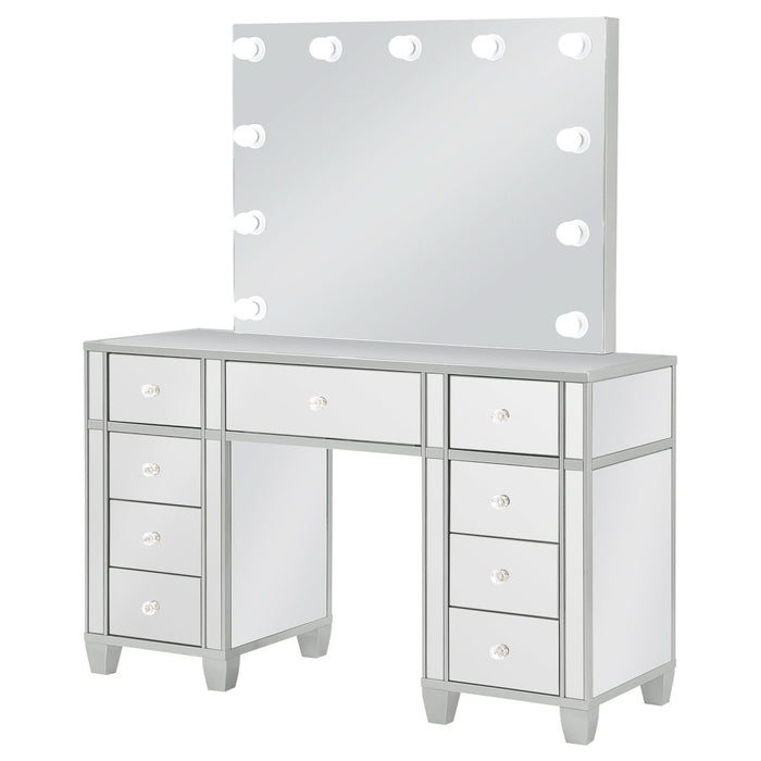 Allora 9 - drawer Vanity Set with Lighting Metallic Silver - Walo Furniture