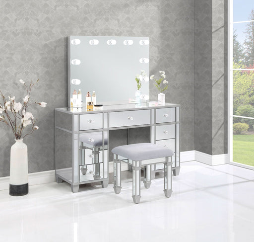 Allora 9 - drawer Vanity Set with Lighting Metallic Silver - Walo Furniture