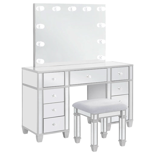 Allora 9 - drawer Vanity Set with Lighting Metallic Silver - Walo Furniture