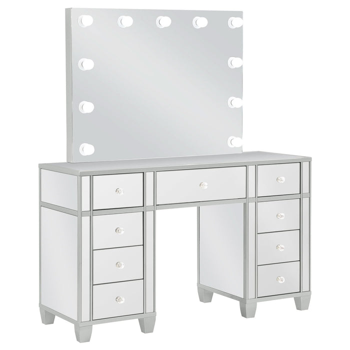 Allora 9 - drawer Vanity Set with Lighting Metallic Silver - Walo Furniture