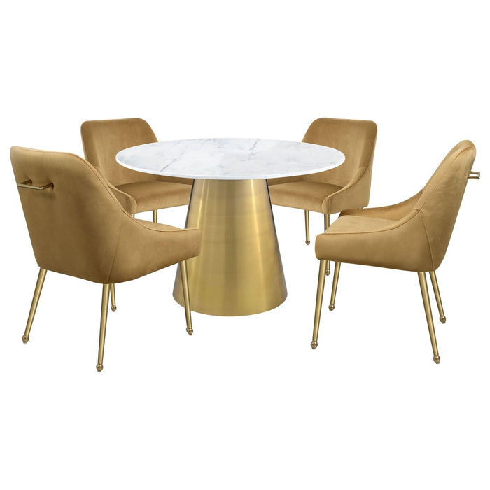 Ambrose Round 50 - inch Marble Top Dining Table Brushed Gold - Walo Furniture