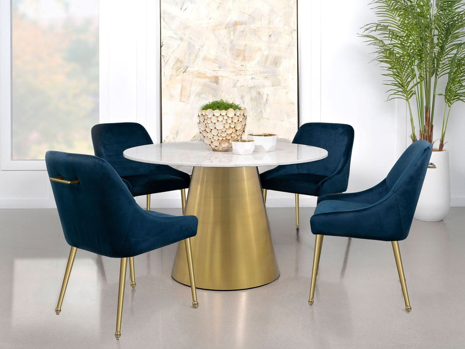 Ambrose Round 50 - inch Marble Top Dining Table Brushed Gold - Walo Furniture