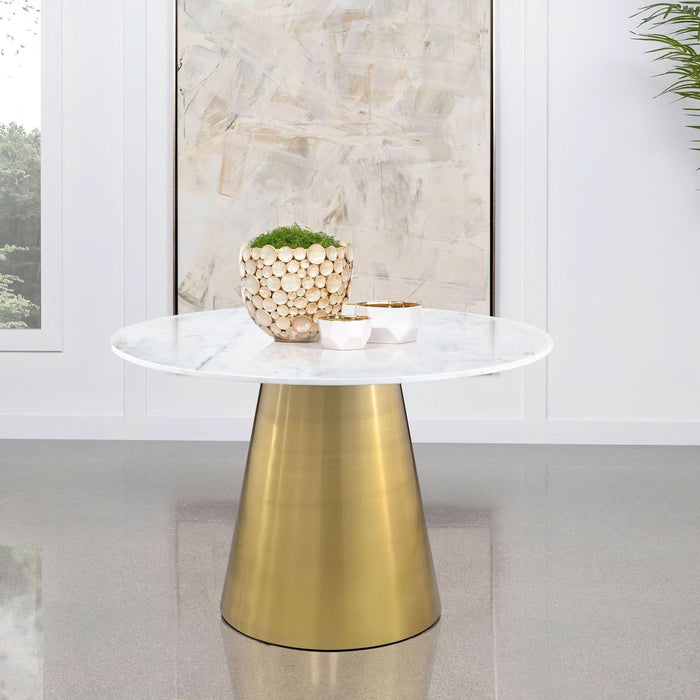 Ambrose Round 50 - inch Marble Top Dining Table Brushed Gold - Walo Furniture