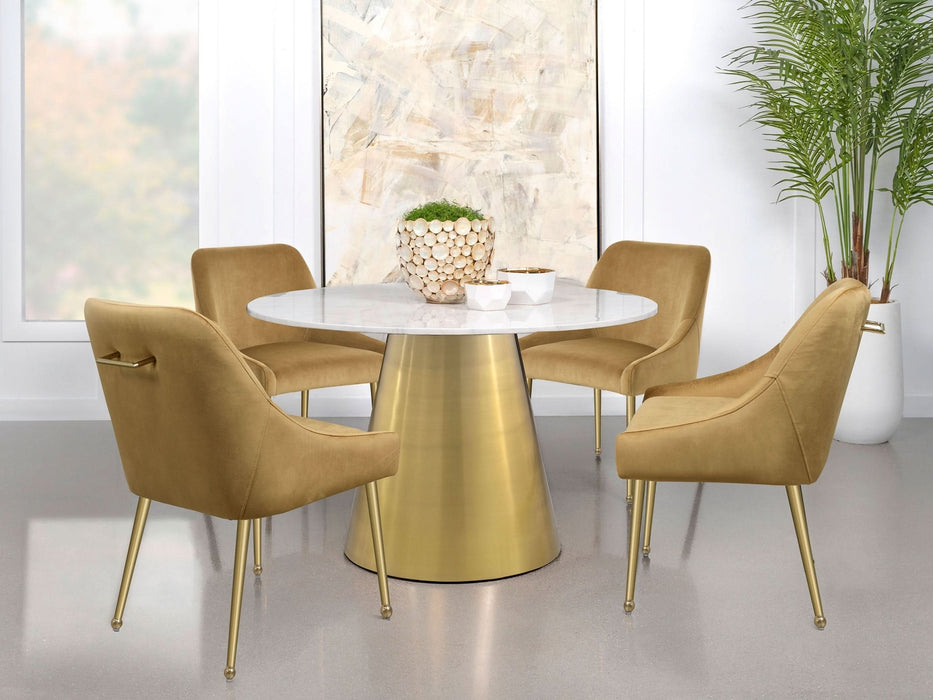 Ambrose Round 50 - inch Marble Top Dining Table Brushed Gold - Walo Furniture