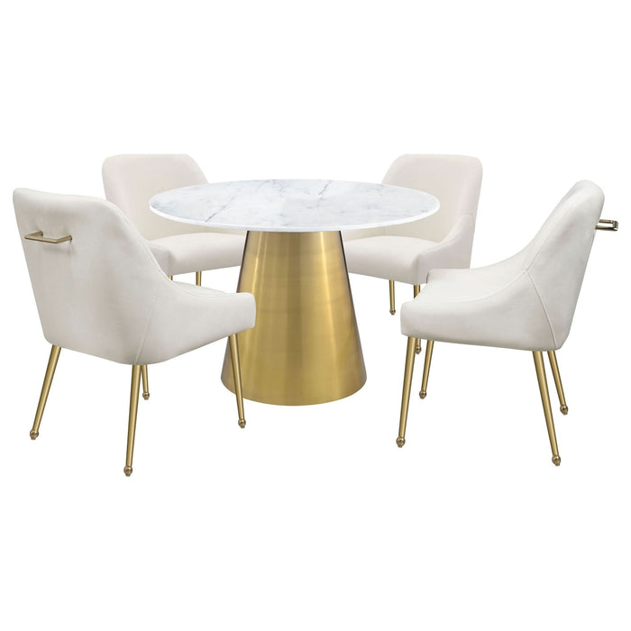 Ambrose Round 50 - inch Marble Top Dining Table Brushed Gold - Walo Furniture