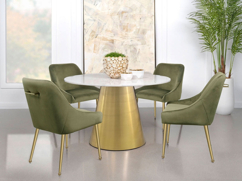 Ambrose Round 50 - inch Marble Top Dining Table Brushed Gold - Walo Furniture