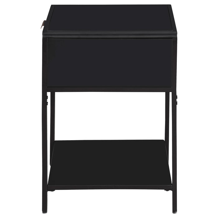 Amherst 1 - drawer Radio Weave Cane Metal Bedside Table Black - Walo Furniture