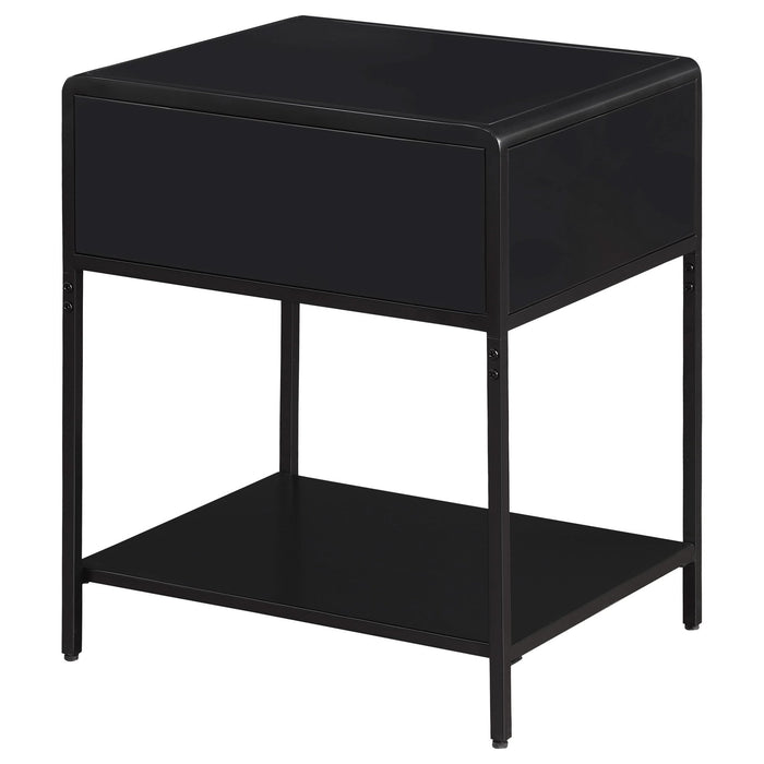 Amherst 1 - drawer Radio Weave Cane Metal Bedside Table Black - Walo Furniture