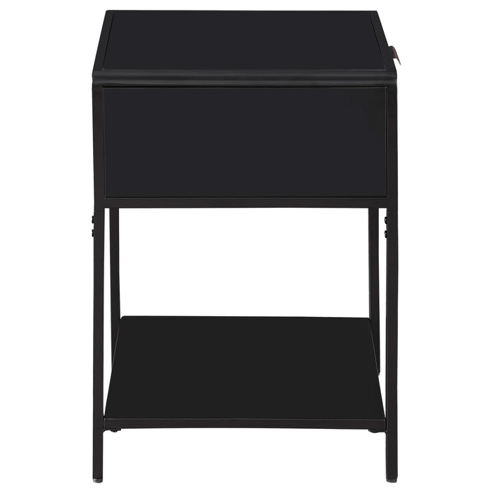 Amherst 1 - drawer Radio Weave Cane Metal Bedside Table Black - Walo Furniture