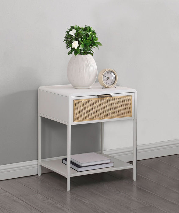 Amherst 1 - drawer Radio Weave Cane Metal Bedside Table White - Walo Furniture