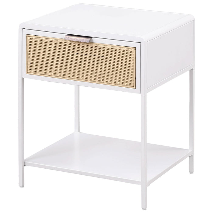 Amherst 1 - drawer Radio Weave Cane Metal Bedside Table White - Walo Furniture