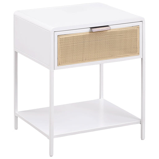 Amherst 1 - drawer Radio Weave Cane Metal Bedside Table White - Walo Furniture