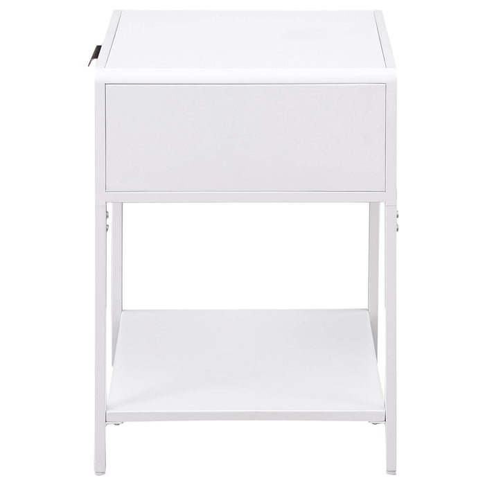 Amherst 1 - drawer Radio Weave Cane Metal Bedside Table White - Walo Furniture