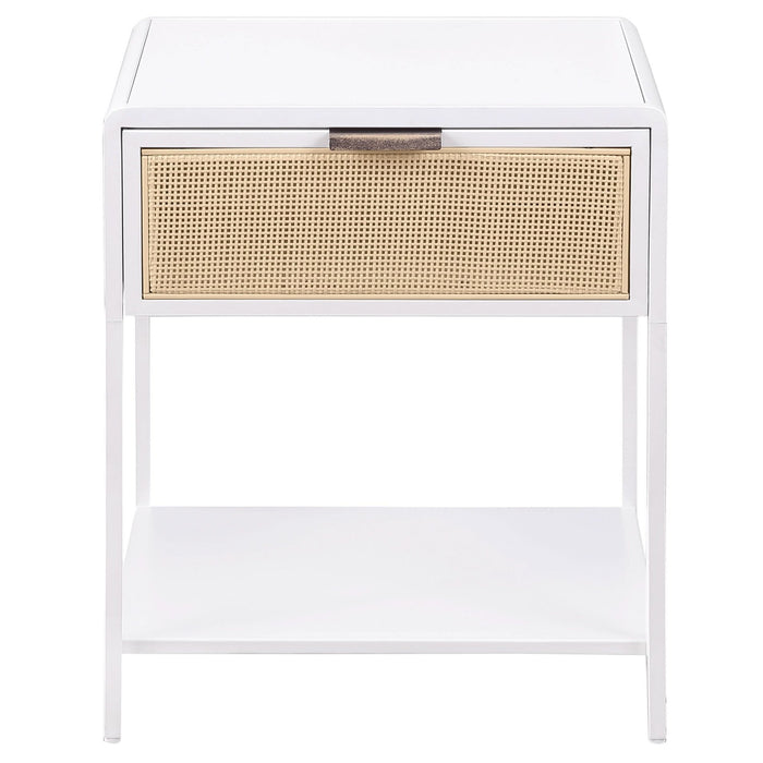 Amherst 1 - drawer Radio Weave Cane Metal Bedside Table White - Walo Furniture