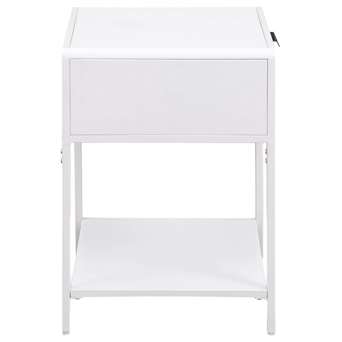 Amherst 1 - drawer Radio Weave Cane Metal Bedside Table White - Walo Furniture