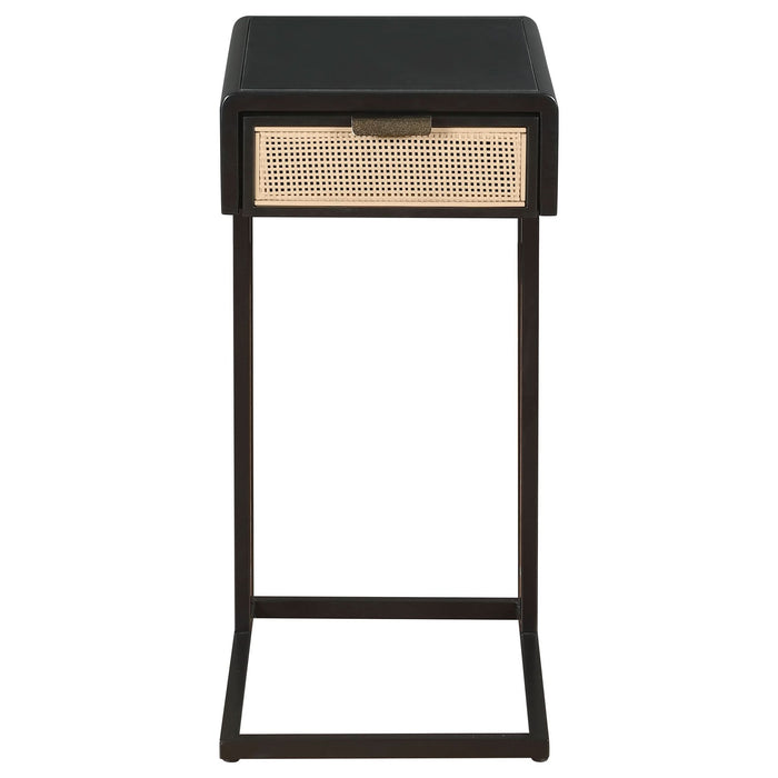 Amherst 1 - drawer Radio Weave Cane Metal Side Table Black - Walo Furniture