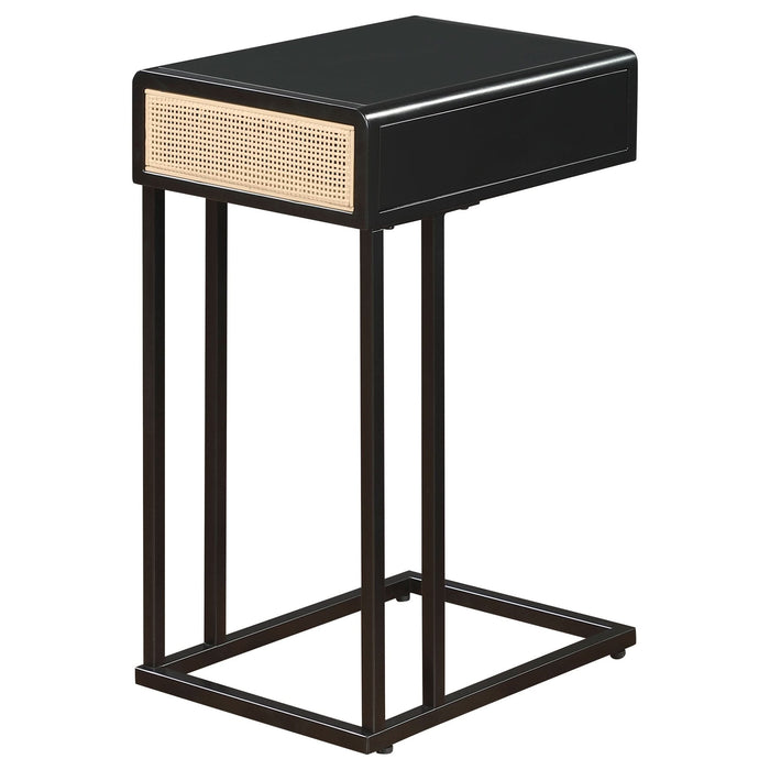 Amherst 1 - drawer Radio Weave Cane Metal Side Table Black - Walo Furniture