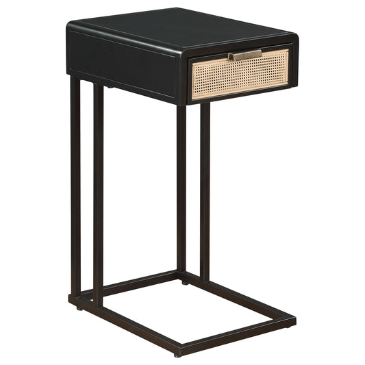 Amherst 1 - drawer Radio Weave Cane Metal Side Table Black - Walo Furniture