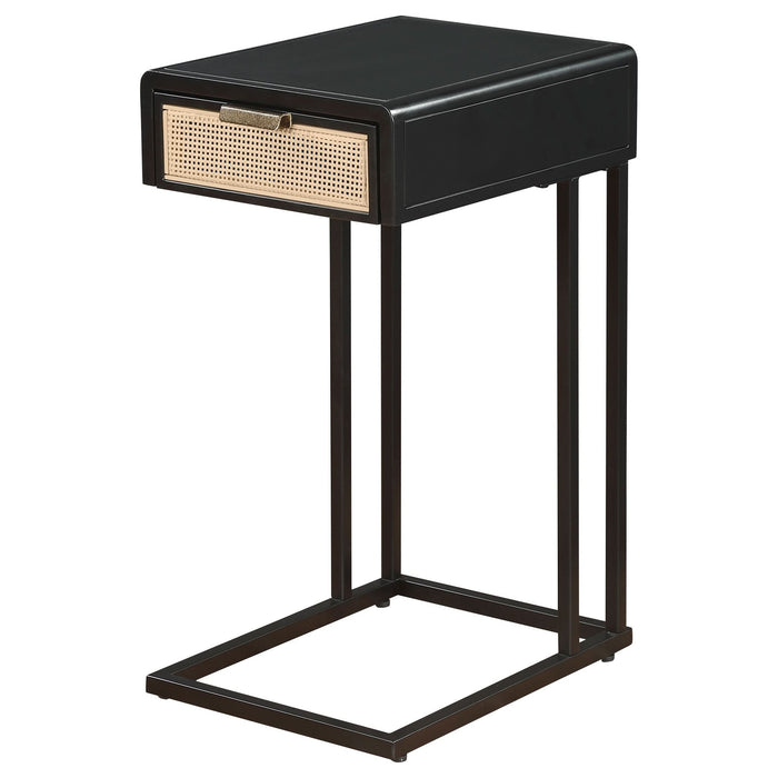 Amherst 1 - drawer Radio Weave Cane Metal Side Table Black - Walo Furniture