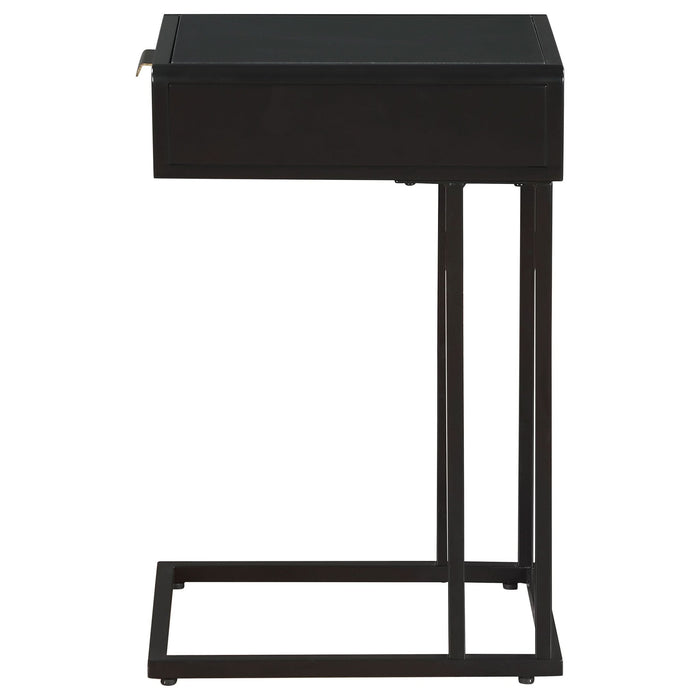 Amherst 1 - drawer Radio Weave Cane Metal Side Table Black - Walo Furniture