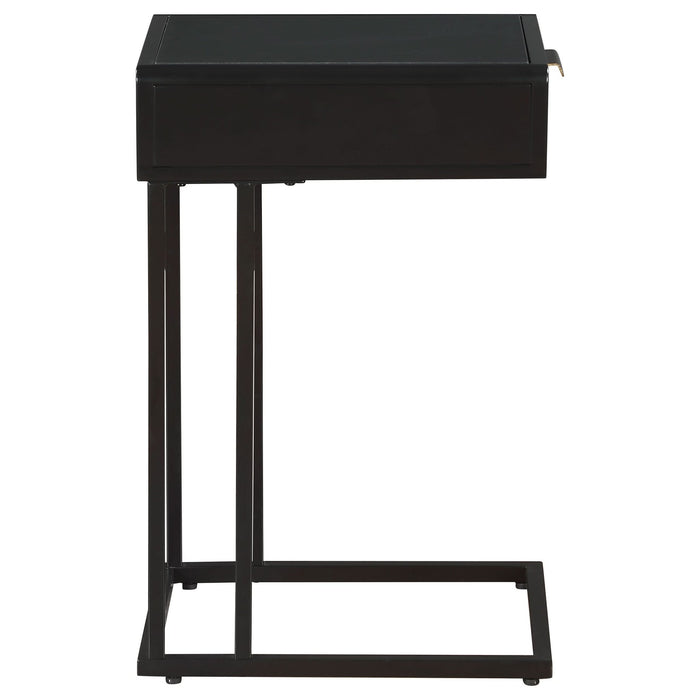 Amherst 1 - drawer Radio Weave Cane Metal Side Table Black - Walo Furniture