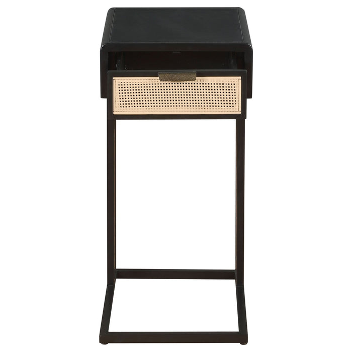 Amherst 1 - drawer Radio Weave Cane Metal Side Table Black - Walo Furniture