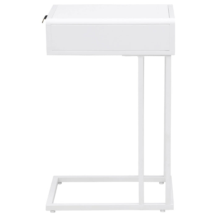 Amherst 1 - drawer Radio Weave Cane Metal Side Table White - Walo Furniture