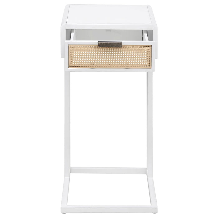 Amherst 1 - drawer Radio Weave Cane Metal Side Table White - Walo Furniture