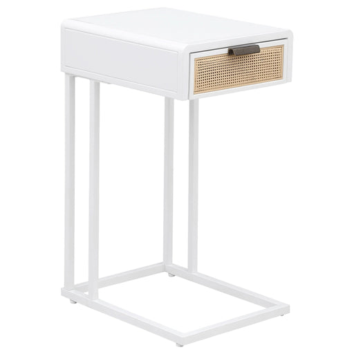 Amherst 1 - drawer Radio Weave Cane Metal Side Table White - Walo Furniture