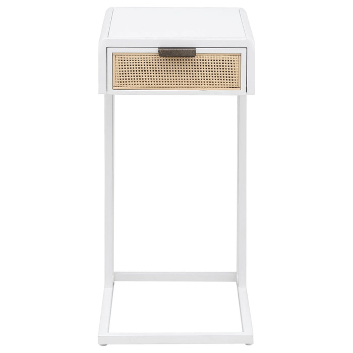 Amherst 1 - drawer Radio Weave Cane Metal Side Table White - Walo Furniture