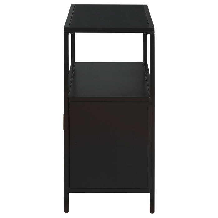 Amherst 2 - door Radio Weave Cane Metal Accent Cabinet Black - Walo Furniture