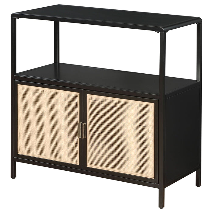 Amherst 2 - door Radio Weave Cane Metal Accent Cabinet Black - Walo Furniture