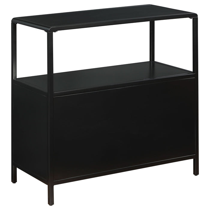 Amherst 2 - door Radio Weave Cane Metal Accent Cabinet Black - Walo Furniture