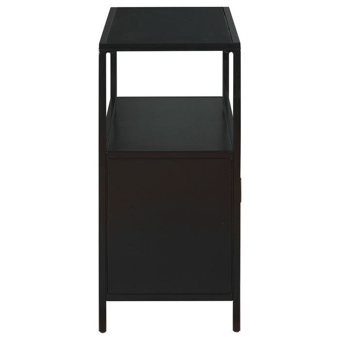 Amherst 2 - door Radio Weave Cane Metal Accent Cabinet Black - Walo Furniture