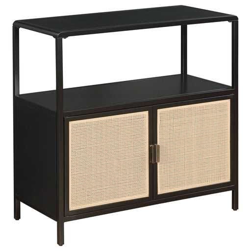 Amherst 2 - door Radio Weave Cane Metal Accent Cabinet Black - Walo Furniture