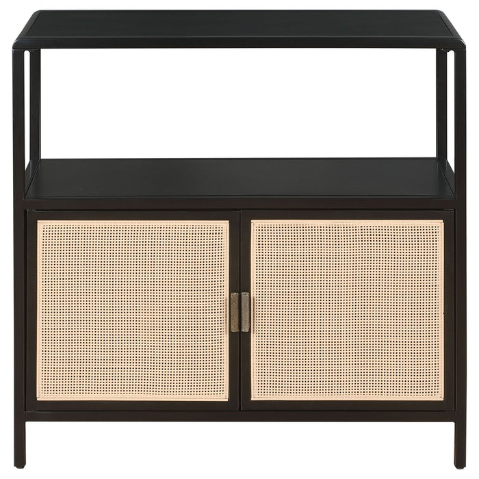 Amherst 2 - door Radio Weave Cane Metal Accent Cabinet Black - Walo Furniture