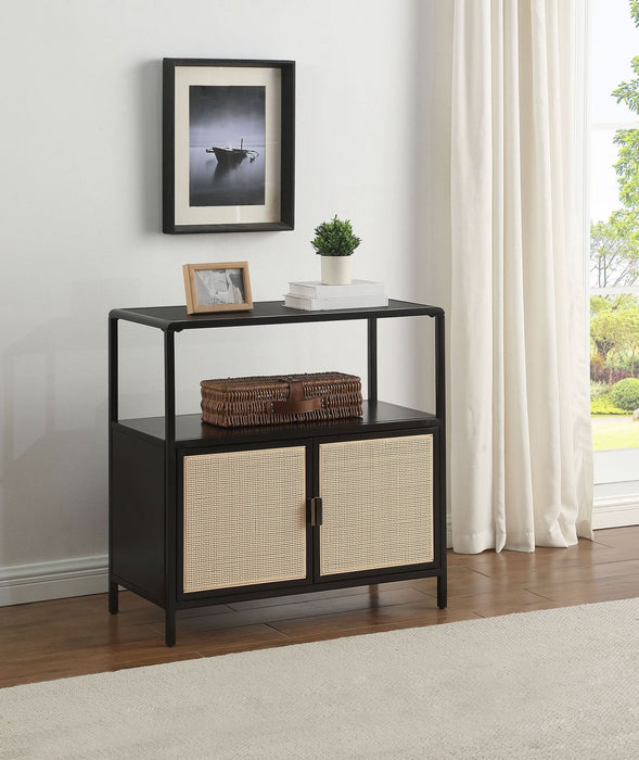 Amherst 2 - door Radio Weave Cane Metal Accent Cabinet Black - Walo Furniture