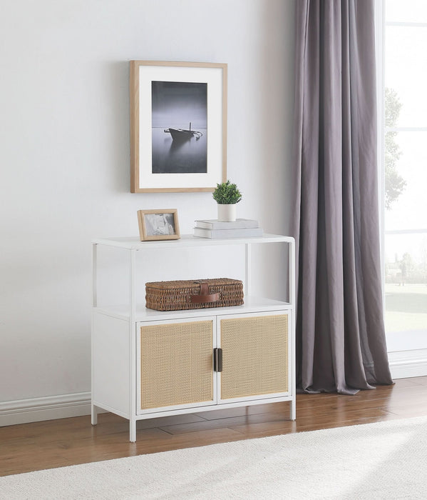 Amherst 2 - door Radio Weave Cane Metal Accent Cabinet White - Walo Furniture