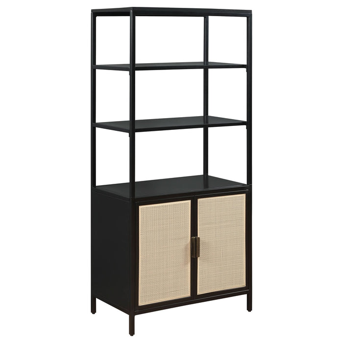 Amherst 3 - shelf Radio Weave Cane Metal Accent Cabinet Black - Walo Furniture