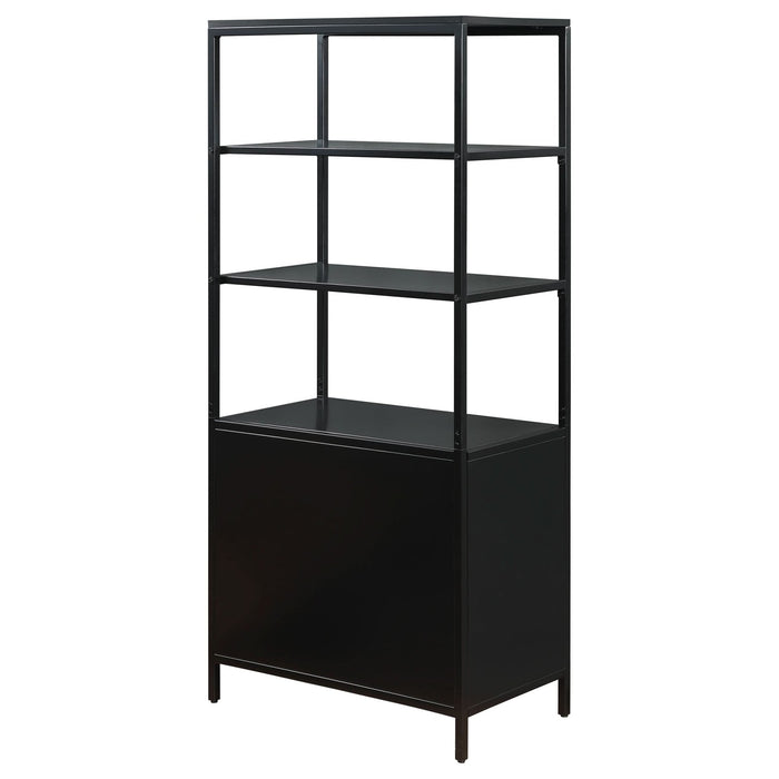 Amherst 3 - shelf Radio Weave Cane Metal Accent Cabinet Black - Walo Furniture