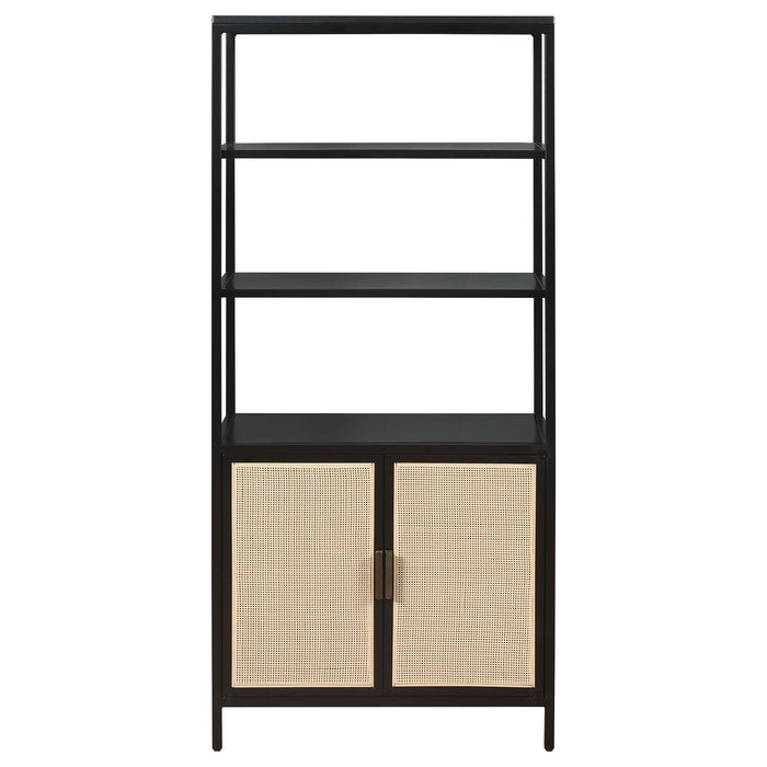 Amherst 3 - shelf Radio Weave Cane Metal Accent Cabinet Black - Walo Furniture