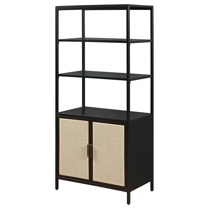 Amherst 3 - shelf Radio Weave Cane Metal Accent Cabinet Black - Walo Furniture